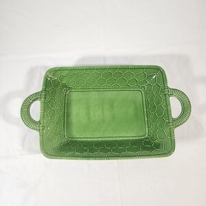Ceramiche Virginia Made In Italy Green Ceramic Serving Tray with Handles